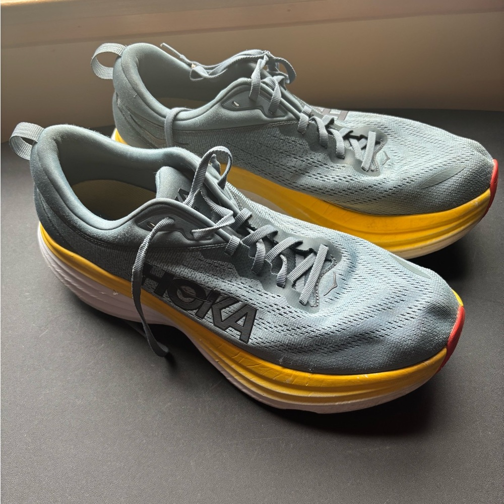 HOKA Men's Gray and Yellow Running Shoes